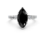 White gold Fancy Black Marquise Cut Diamond Prong Set Engagement Ring with Pave Band