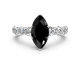 White gold Fancy Black Marquise Cut Diamond Prong Setting with Side Stones on a Pave Band