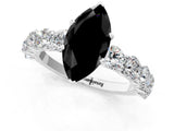 White gold Fancy Black Marquise Cut Diamond Prong Setting with Side Stones on a Pave Band_1