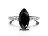 White gold Fancy Black Marquise Cut Diamond Ring with Marquise and Round  Side Stones and Four-Prong Setting_84