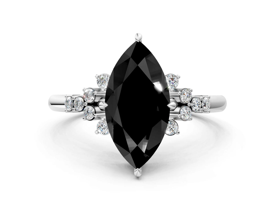 White gold Fancy Black Marquise Cut Diamond Ring with Side Stones and Four-Prong Setting_60
