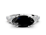 White gold Fancy Black Marquise Cut Diamond Scattered Round Accent Ring with Prong Setting_12