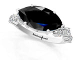 White gold Fancy Black Marquise Cut Diamond Scattered Round Accent Ring with Prong Setting_13