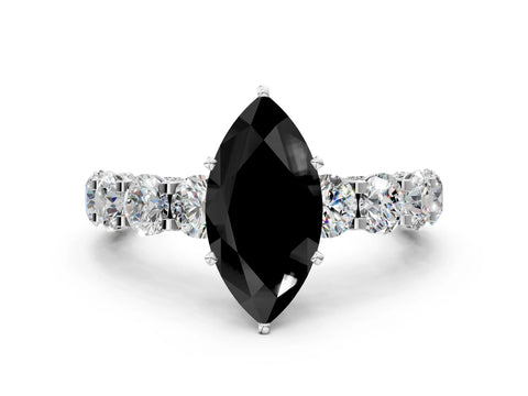 White gold Fancy Black Marquise Cut Diamond Side Stone Engagement Ring with Four-Prong Setting_24