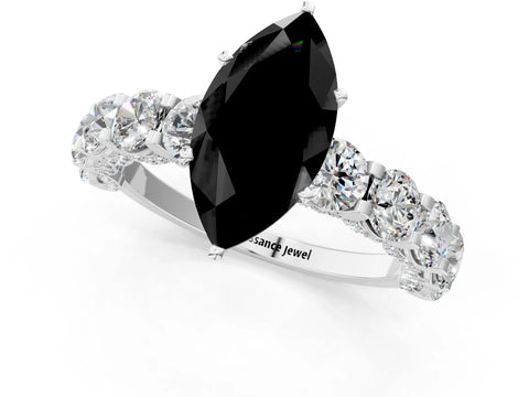 White gold Fancy Black Marquise Cut Diamond Side Stone Engagement Ring with Four-Prong Setting_25