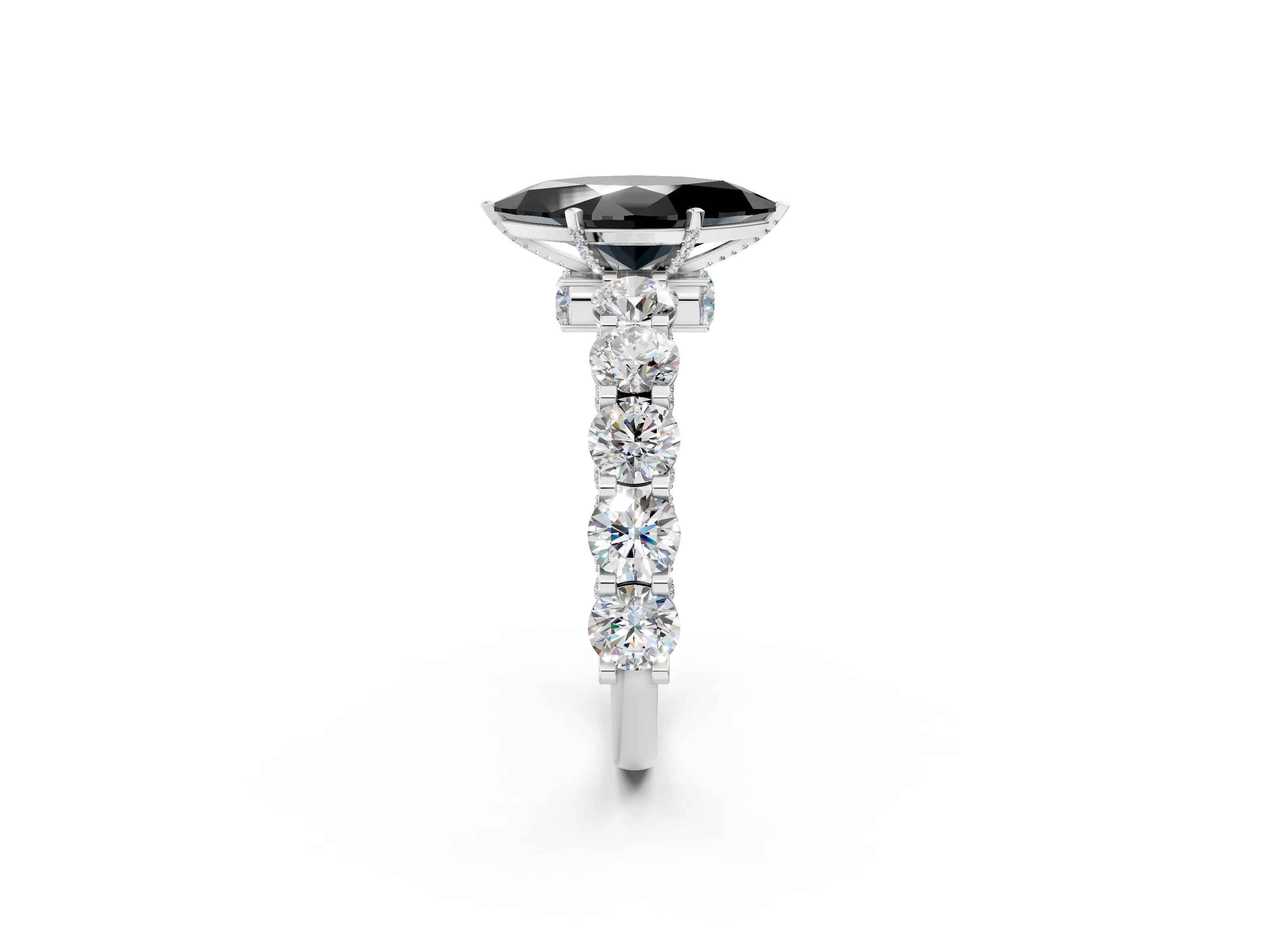 White gold Fancy Black Marquise Cut Diamond Side Stone Engagement Ring with Four-Prong Setting_26