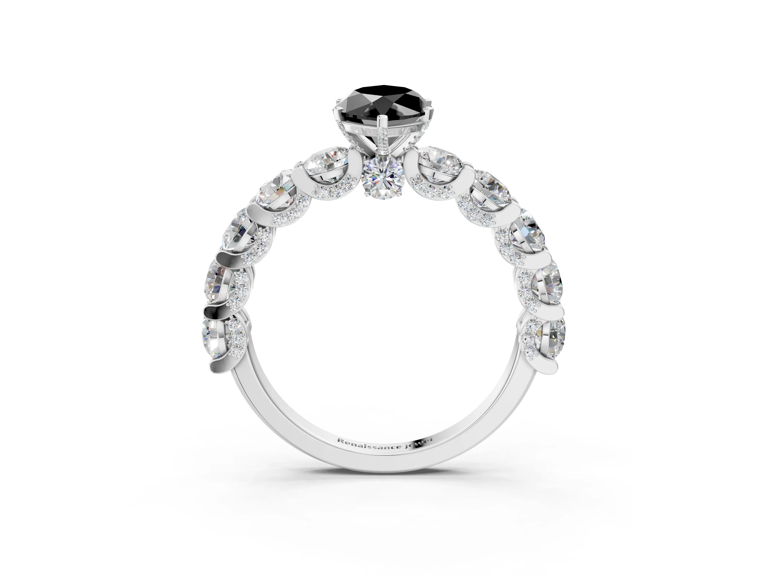 White gold Fancy Black Marquise Cut Diamond Side Stone Engagement Ring with Four-Prong Setting_27
