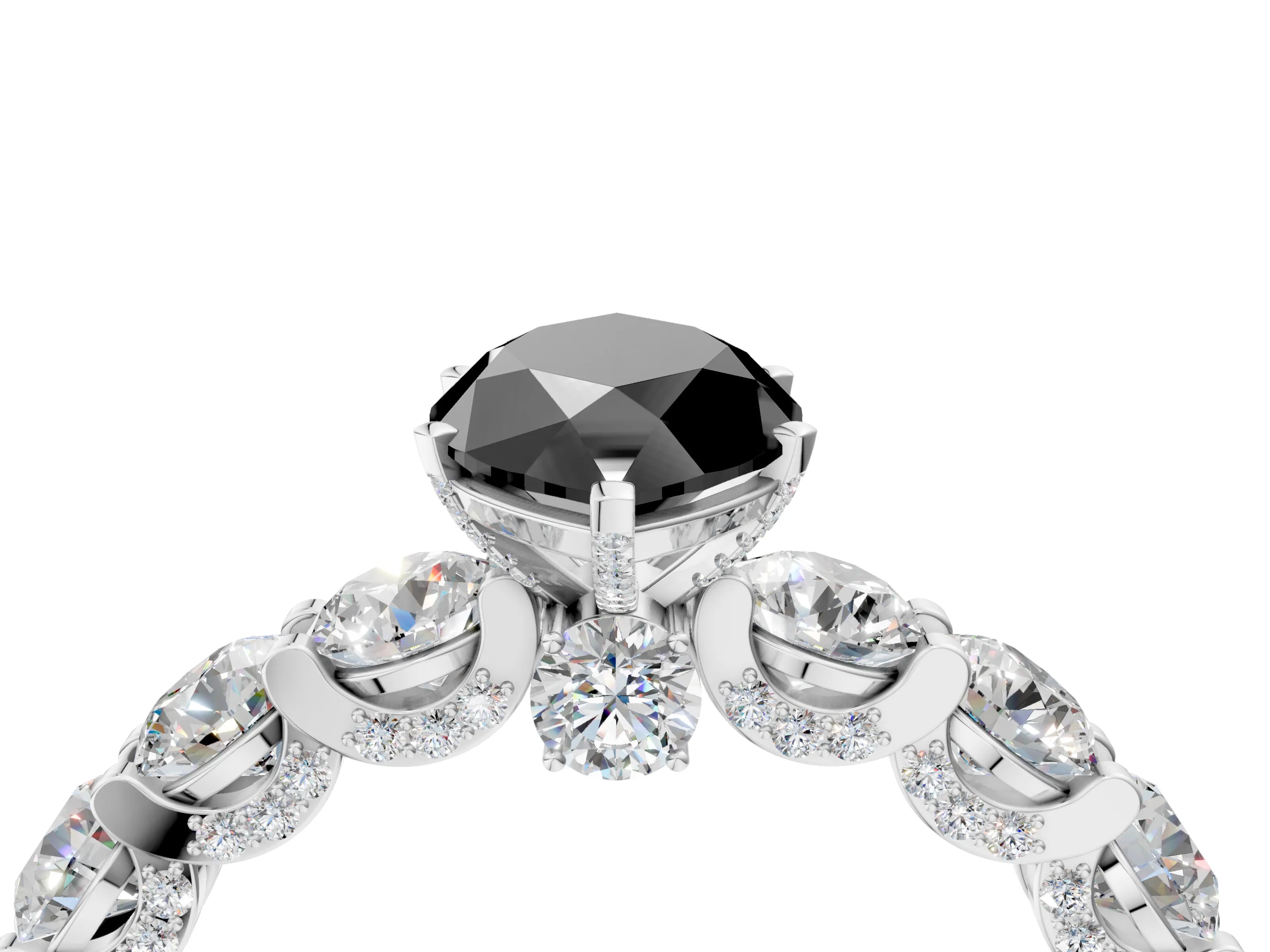 White gold Fancy Black Marquise Cut Diamond Side Stone Engagement Ring with Four-Prong Setting_28
