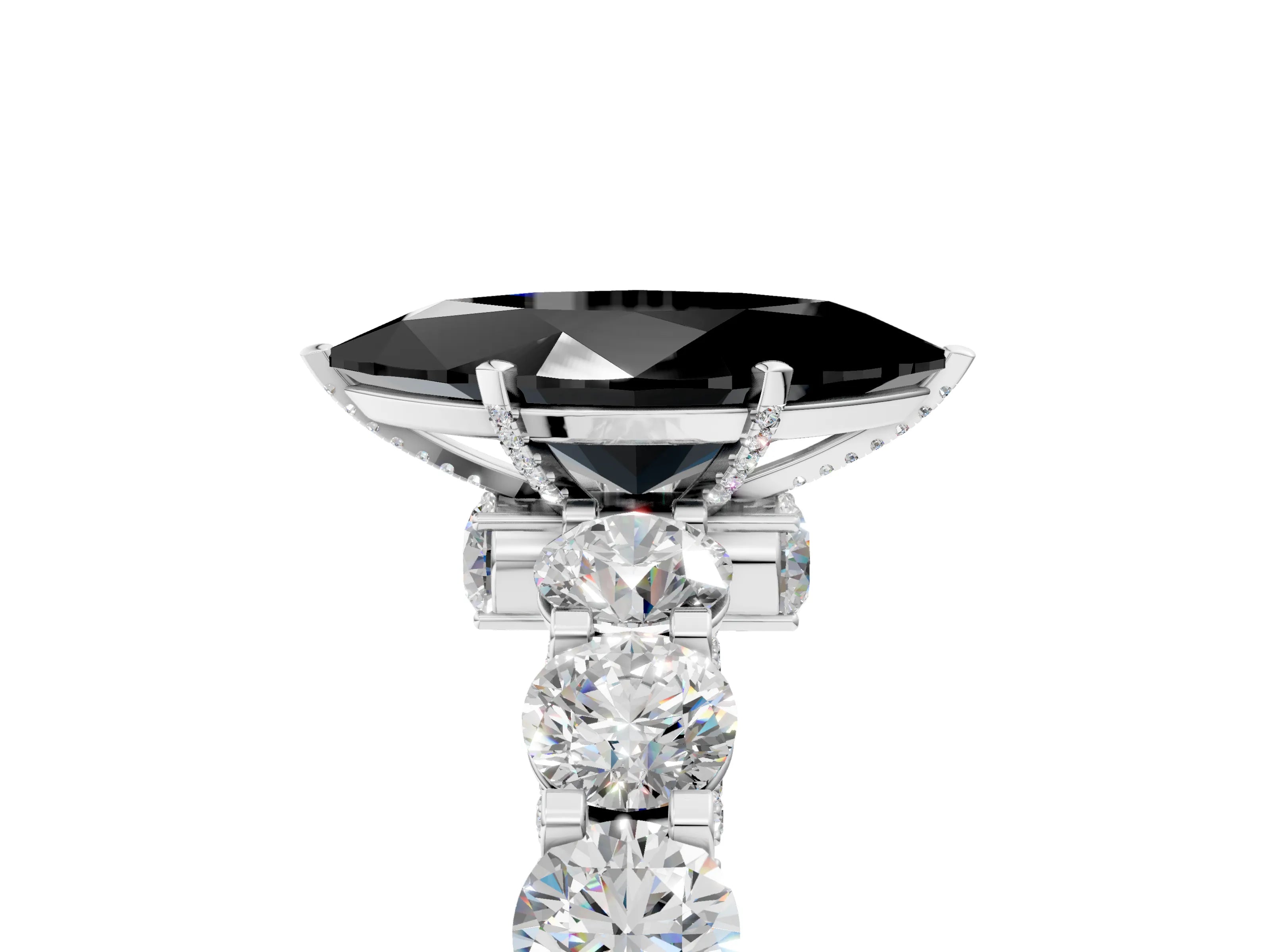 White gold Fancy Black Marquise Cut Diamond Side Stone Engagement Ring with Four-Prong Setting_29
