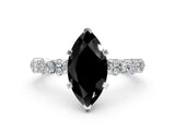 White gold Fancy Black Marquise Cut Diamond Side Stone Solitaire Ring with Round  and Four-Prong Setting_12