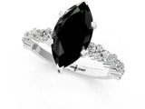 White gold Fancy Black Marquise Cut Diamond Side Stone Solitaire Ring with Round  and Four-Prong Setting_13