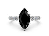White gold Fancy Black Marquise Cut Diamond Side Stone Solitaire Ring with Round  and Four-Prong Setting_60