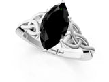 White gold Fancy Black Marquise Cut Diamond Solitaire Engagement Ring with Celtic Knot Band and Four-Prong Setting_1