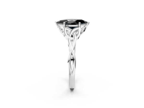 Platinum Marquise Celtic Knot Solitaire Engagement Ring Setting for Black Center