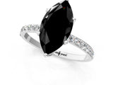 White gold Fancy Black Marquise Cut Diamond Solitaire Engagement Ring with Pavé Band and Prong Setting_1
