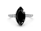 White gold Fancy Black Marquise Cut Diamond Solitaire Engagement Ring with Pavé Band and Prong Setting