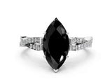 White gold Fancy Black Marquise Cut Diamond Solitaire Engagement Ring with Twisted Pavé Band and Four-Prong Setting_72