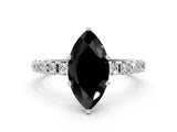 White gold Fancy Black Marquise Cut Diamond Solitaire Pavé Band with Four-Prong Setting