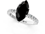 White gold Fancy Black Marquise Cut Diamond Solitaire Pavé Band with Four-Prong Setting_1