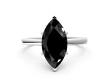 White gold Fancy Black Marquise Cut Diamond Solitaire Ring with Classic Band and Four-Prong Setting