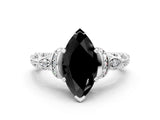 White gold Fancy Black Marquise Cut Diamond Solitaire Ring with Filigree Band and Four-Prong Setting_12