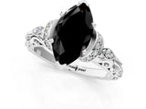 White gold Fancy Black Marquise Cut Diamond Solitaire Ring with Filigree Band and Four-Prong Setting_13