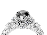 White gold Fancy Black Marquise Cut Diamond Solitaire Ring with Filigree Band and Four-Prong Setting_16