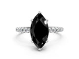 White gold Fancy Black Marquise Cut Diamond Solitaire Ring with Four-Prong Setting and Pavé Band_3