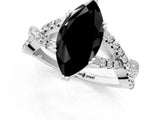 White gold Fancy Black Marquise Cut Diamond Solitaire Ring with Four-Prong Setting and Twisted Pavé Band_1