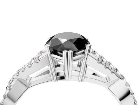 Silver  Diamond Solitaire Ring with Four-Prong Setting and Twisted Pavé Band