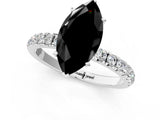 White gold Fancy Black Marquise Cut Diamond Solitaire Ring with Pavé Accents and Four-Prong Setting_1