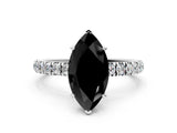 White gold Fancy Black Marquise Cut Diamond Solitaire Ring with Pavé Accents and Four-Prong Setting