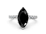 White gold Fancy Black Marquise Cut Diamond Solitaire Ring with Pavé Band and Four-Prong Setting_24