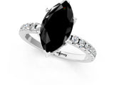 White gold Fancy Black Marquise Cut Diamond Solitaire Ring with Pavé Band and Four-Prong Setting_25