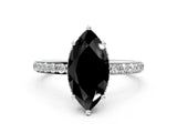 White gold Fancy Black Marquise Cut Diamond Solitaire Ring with Pavé Band and Hidden Halo_24