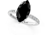 White gold Fancy Black Marquise Cut Diamond Solitaire Ring with Pavé Band and Hidden Halo_25