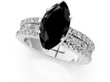 White gold Fancy Black Marquise Cut Diamond Solitaire Ring with Pavé and Channel Set Band_1