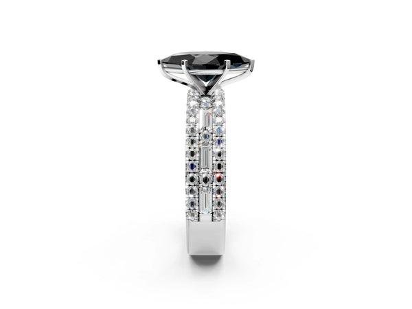 Platinum Marquise Pave and Baguette Engagement Ring Setting for Black Center