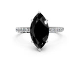 White gold Fancy Black Marquise Cut Diamond Solitaire Ring with Pave Band and Four Prong Setting_24