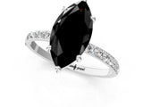White gold Fancy Black Marquise Cut Diamond Solitaire Ring with Pave Band and Four Prong Setting_25