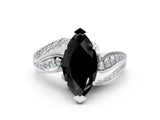 White gold Fancy Black Marquise Cut Diamond Solitaire Ring with Prong Setting and Twisted Pavé Band_12