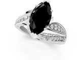 White gold Fancy Black Marquise Cut Diamond Solitaire Ring with Prong Setting and Twisted Pavé Band_13