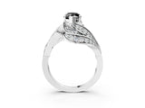 White gold Fancy Black Marquise Cut Diamond Solitaire Ring with Prong Setting and Twisted Pavé Band_15