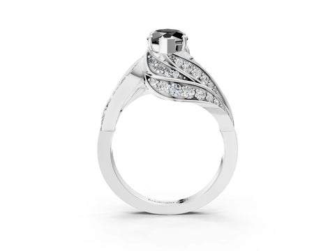 White gold Fancy Black Marquise Cut Diamond Solitaire Ring with Prong Setting and Twisted Pavé Band_15