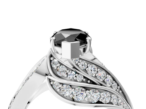 White gold Fancy Black Marquise Cut Diamond Solitaire Ring with Prong Setting and Twisted Pavé Band_16