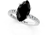 White gold Fancy Black Marquise Cut Diamond Solitaire Ring with Round  Pavé Band and Four-Prong Setting_49