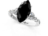 White gold Fancy Black Marquise Cut Diamond Solitaire Ring with Side Stones and Four-Prong Setting_73