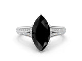 White gold Fancy Black Marquise Cut Diamond Split Shank Engagement Ring with Pavé Band