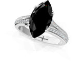 White gold Fancy Black Marquise Cut Diamond Split Shank Engagement Ring with Pavé Band_1