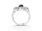 White gold Fancy Black Marquise Cut Diamond Three-Stone Halo Ring with Prong Setting and Pavé Accents_3